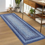 RUGSREAL 2x6 Runner Rug Braided Print Hallway Runner Rug Boho Rug Machine Washable Throw Floor Cover Non Slip Moroccan Carpet for Kitchen Farmhouse Rustic Runner for Living Room Bedroom, Navy