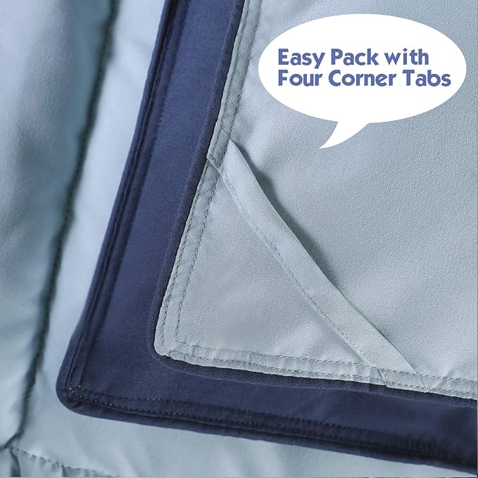HIG 3pc Down Alternative Comforter Set - All Season Reversible Comforter with Sham - Quilted Duvet Insert with Corner Tabs - Box Stitched - Breathable, Soft, Fluffy (Twin/Twin XL, Navy/Light Blue)