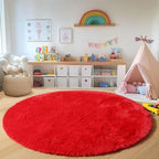 ONASAR Red Round Area Rug 4ft, Soft Bedroom Circle Rugs Floor Mat for Kids Girls Teen Room, Kawaii Fluffy Plush Shaggy Carpet for Nursery Living Room Playroom Christmas Home Decor Princess Castle