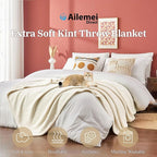 Ailemei Direct Knit Throw Blanket for Bed, Soft Thin Blankets for Sofa, Couch, Camping, Office Chair, Cozy Touch Lightweight Breathable Blanket All Season Use, Cream 50"x70"