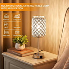 Table Lamps for Bedroom Set of 2-Crystal Table Lamp with USB C+A Ports & AC Outlet Sliver Nightstand Touch Lamp with 3-Way Dimmable Bedside Side Desk Lamp for Living/Bedroom (LED Bulb Included)