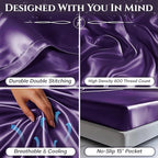 SLEEP SANCTUARY Satin Sheets Twin Size – 3 Piece Luxury Silky Bed Set, Softer Than Silk, 15" Deep Pocket, Cooling & Wrinkle-Free, Moisture-Wicking & Breathable for Hair & Skin (Purple)