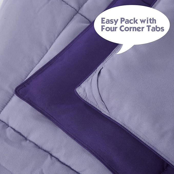 HIG 3pc Down Alternative Comforter Set - All Season Reversible Comforter with Sham - Quilted Duvet Insert with Corner Tabs - Box Stitched - Super Soft, Fluffy (Twin/Twin XL, Purple)