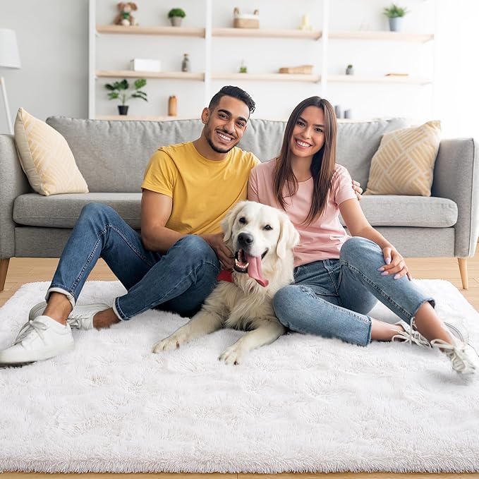Noahas Fluffy Cream White Area Rugs for Bedroom Living Room,4x5.3 Feet Thick Shag Throw Floor Carpet,Soft Shaggy Non-Slip Plush Dorm Nursery Kids Rug Home Decor Aesthetic