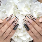 Hypnaughty 24 Pcs Nude Pink Leopard Extra Long Matte Coffin Press on Nails with Glitter XL False Nails with Glue (Nude Pink Leopard)