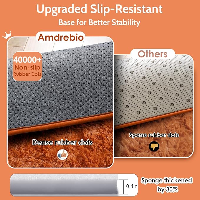 Amdrebio Burnt Orange Area Rugs for Living Room Bedroom, Fluffy Plush Furry Fuzzy Rug 5x8 for Kids Room Decor Aesthetic, Modern Cute Shag Floor Dark Orange Carpet for Nursery Dorm Classroom Playroom
