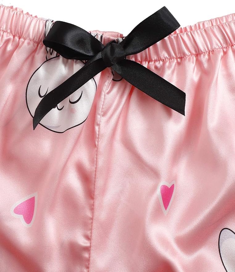 WDIRARA Women's Sleepwear Satin Short Sleeve Shirt and Shorts Pajama Set