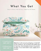ALEISSEL Botanical Cotton Comforter Twin Size 2Pcs - Cute Garden Floral Design with Green Leaves & Coral and Pink Flowers,Sage Striped Reverse,Lightweight Reversible Bedding Sets(Twin,68"×90")