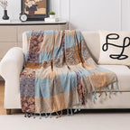 Boho Chenille Throw Blanket, Bohemian Jacquard Tassels Cover for Couch Bed, Decorative Sofa Slipcover Protector - Colorful Tribal Pattern (Vintage, 86 * 102 in)