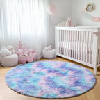 ONASAR Rainbow Round Area Rugs 6ft, Fluffy Soft Bedroom Circle Rug for Kids Girls Boys Teen Room, Plush Shaggy Floor Carpet Mats for Dorm Nursery Living Room Playroom Home Decor Aesthetic