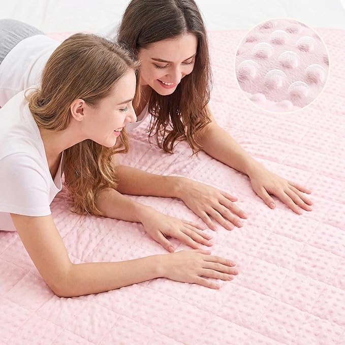 yescool Pink Weighted Blankets for Adults 15 lb, 60 * 80in Queen Size Weighted Blanket for Better Sleep, Minky Heavy Blanket for Teens
