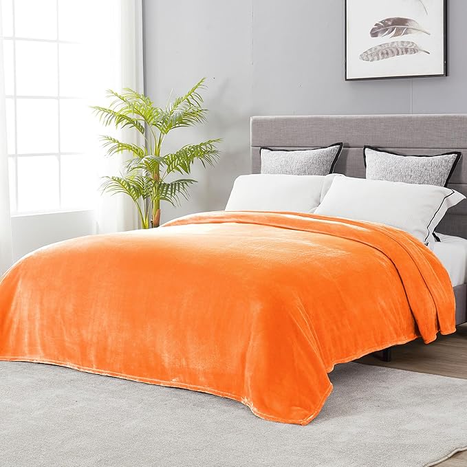 DREAMNINE Super Large Soft Fall Fluffy Fleece Bed Blanket Queen Size 90" x 90", Luxury Decorative Fuzzy Halloween Blanket for Bedroom,Big Cozy Shaggy Warm Flannel Blankets for Winter Autumn Pet,Orange