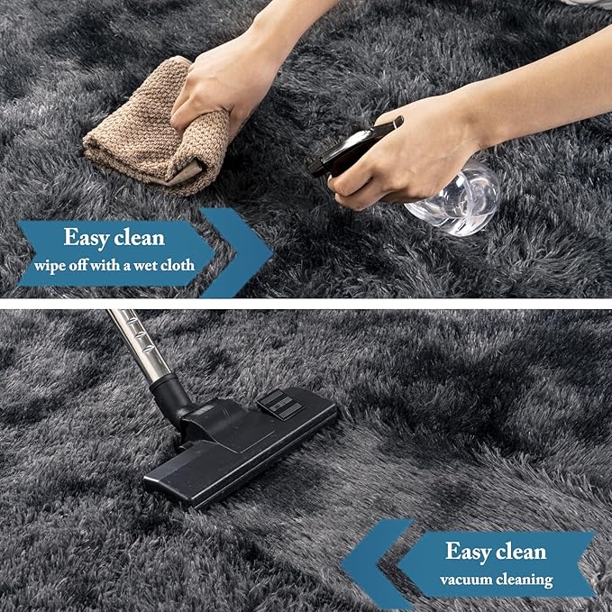 KING DARE 6x9 Area Rugs for Living Room Tie-Dyed Black Gray Rug, Fluffy Shaggy Fuzzy Plush Furry Large Floor Carpet, Anti-Slip Washable Modern Soft Rug for Bedroom Girls Boys Room Indoor
