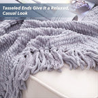Bedsure Throw Blankets for Couch - Textured Chunky Knit Woven Chenille Blanket - Super Soft, Warm Decorative Boho Throw with Tassels for Bed, Sofa and Living Room Decor, Grey, 50x60 Inches