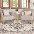 CRYPTOLITE Vintage Area Rug 5x8 Rugs, Machine Washable Vintage Area Rug Non-Slip Low Pile Large Rug for Living Room, Bedroom, Farmhouse, Dining Room, Beige