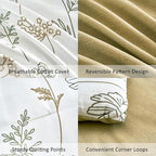 ALEISSEL White Botanical Cotton Comforter King Size - 3PC Lightweight Bedding Sets with Ultra-Soft Alternative Fill, Luxurious Pale Mustard Reversible Design (1 Comforter, 2 Pillowshams)