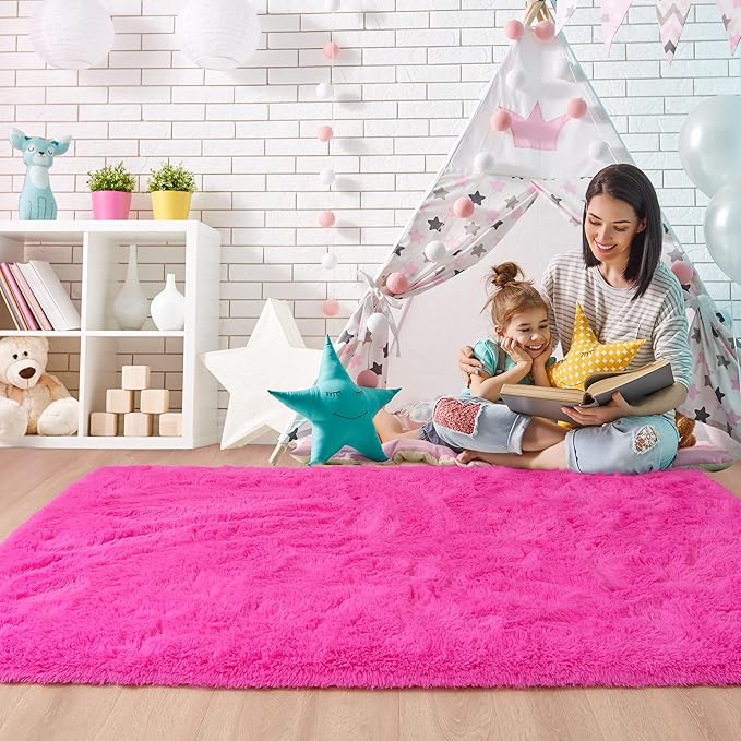 Noahas Fluffy Hot Pink Rugs for Bedroom Girls,Door Mat Indoor Entrance,2x3 Shaggy Small Non-Slip Entryway Entry Area Rugs,Soft Plush Bedside Throw Kids Carpet Home Decor