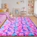 junovo 4x6 Washable Area Rug for Girls Bedroom Living Room, Tie-Dyed Hot-Pink Soft Non-Slip Fluffy Rugs, Shag Plush Memory Foam Carpet for Kids Room Baby Nursery Home Decor