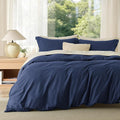 Bedsure Duvet Cover Queen Size - Soft Double Brushed Bedding Set for Kids & Adults, Zipper Closure, 3 Pieces, Includes 1 Duvet Cover (90"x90") & 2 Pillow Shams, NO Comforter, Navy Blue