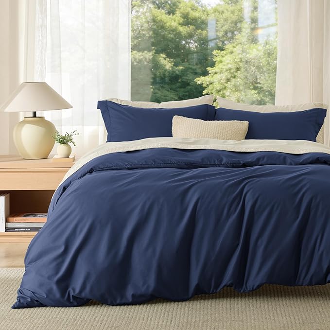 Bedsure Duvet Cover King Size - Soft Double Brushed Bedding Set for Kids & Adults, Zipper Closure, 3 Pieces, Includes 1 Duvet Cover (104"x90") & 2 Pillow Shams, NO Comforter, Navy Blue
