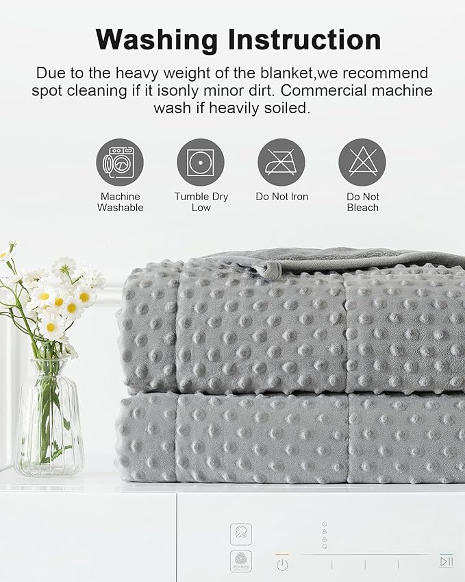 Weighted Blanket for Adults Twin Size 15 lbs, Soft Cooling Minky Dot Heavy Breathable Blanket for All-Season, Washable Weighted Throw with Glass Beads, 48 x 72 Inches, Grey