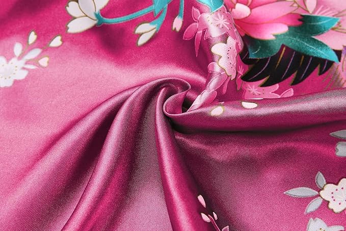 Women's Short Kimono Robes Bride and Bridesmaid Satin Floral Bathrobe Peacock Sleepwear Dressing Gown for Wedding Party