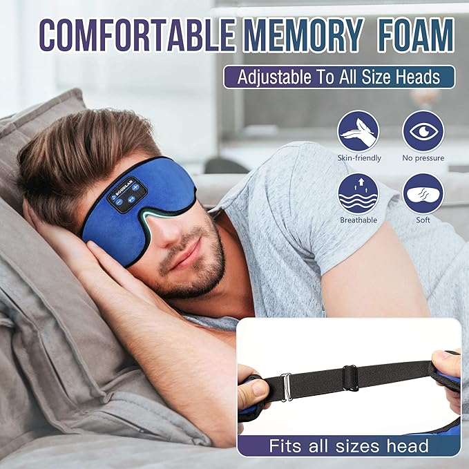 3D Sleep Mask with Bluetooth 5.4 Headphones, Wireless Music Headphones Eye Mask for Side Sleepers, Built-in HD Stereo Speakers, Adjustable & Blackout Noise Cancelling Sleeping Mask for Men Women