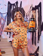 Ekouaer Womens Silk Satin Pajama Set Print Short Sleeve Sleepwear Button Down Pjs Shorts Set Loungewear