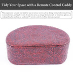 QIELIZI Remote Control Holder, PU Leather Remote Caddy Desktop Organizer with 5 Spacious Compartments for TV Remotes/Media Controllers/Office Supplies (1-Carved3 Red