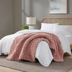 Madison Park Chenille Chunky Knit Handmade Throw Blanket, Luxuriously Soft Gift Blankets, Cottage Style Room Décor, Lightweight & Breathable All Seasons Throw Blanket for Couch, 50" W x 60" L Blush
