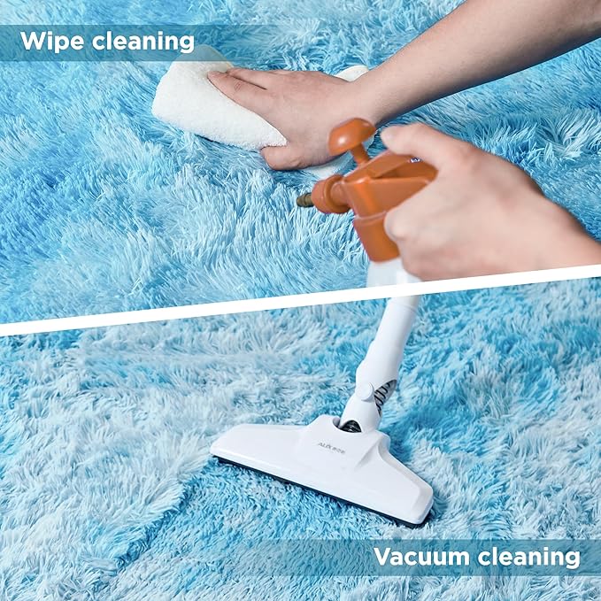 Litanika 8x10 Fluffy Shag Faux Fur Area Rug for Living Room Bedroom, Tie-Dyed Sky Blue High Pile Soft Plush Shaggy Furry Bedside Playroom Dorm Carpet, Non-Slip, Non-Shedding Modern Indoor Floor Rug