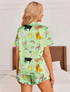 Ekouaer Womens Satin Pajamas Set Button Down 2 Piece Silk Pjs Shorts Set Ruffle Lingerie Notch Collar Sleepwear