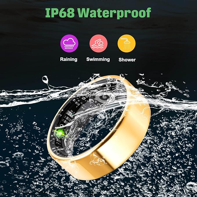 FAHKNS Smart Health Ring for Women Men: Fitness Tracker Ring with Heart Rate,Blood Oxygen,Sleep Monitor,Stress,Steps Counter,IP68 Waterproof for iOS & Android,No APP Fees (Rose Gold,8#)