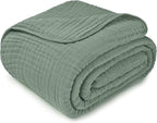 Comfy Cubs Muslin Blanket for Adults Queen 90" x 90" - 6 Layer Soft, Breathable & Lightweight Muslin Adult Blanket - Machine Washable & Designed in The US Bedding for All Seasons - Fern