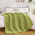 WESHIONGOO Chunky Knit Blanket Throw 51"×63" Knitted Throw Blankets for Couch Bed Fluffy Soft Blanket with Jumbo Chenille Yarn Thick 100% Handmade (Lime Green)