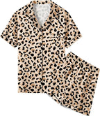 Umeyda Women & Girls Pajamas Set, Soft Satin Lightweight Silk Button-Down Top with Shorts 2 Piece PJS for Mom Boys Kids Gifts