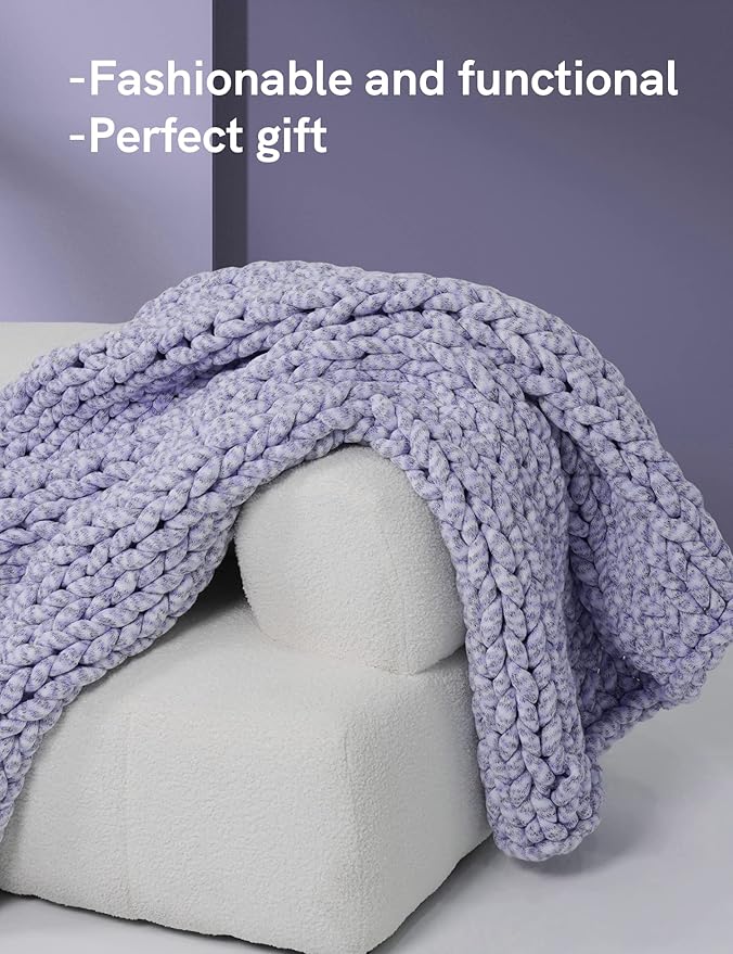YnM Weighted Blanket, Handmade Chunky Knitted Design, Soft and Cozy, Temperature Regulating and Breathable, Machine Washable Throw for Sleep or Home Decor (Purple Fancy Yarn, 50x60 Inch, 10lbs)
