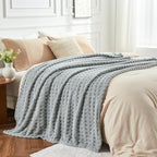 NEWCOSPLAY Super Soft King Blanket Grey Premium Silky Flannel Fleece 3D Waffle Checkered Lightweight Bed Blanket All Season Use (Light Grey, King(90"x110"))
