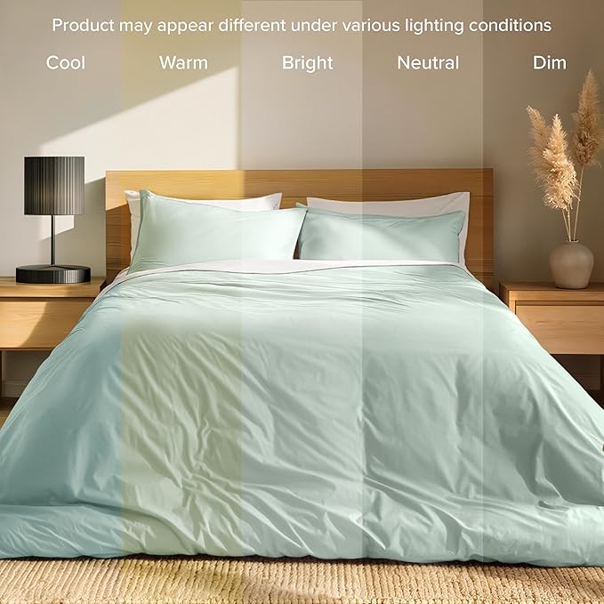 Bare Home 100% Organic Cotton King Duvet Cover Set - Crisp Percale Weave - Lightweight & Breathable - Cooling Duvet Cover Set (King, Willow)