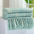 Multi-Color Turquoise Cable Woven Throw Blanket for Couch,60"X80" Boho Style Textured Blankets for Home Decor,Super Soft Warm Cozy Chunky Blanket with Decorative Tassels for Bed