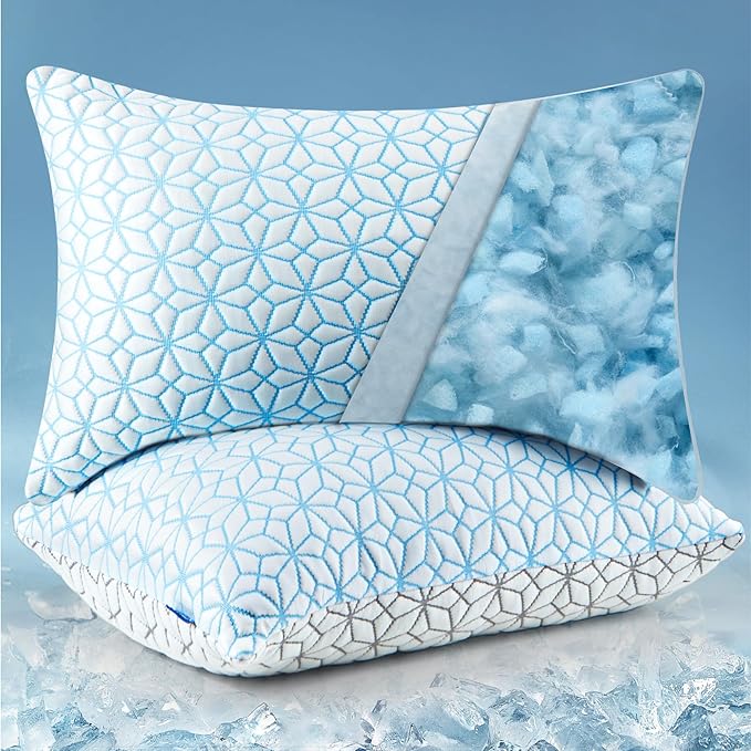 WOLKI Queen Size Pillows Set of 2 Shredded Memory Foam Pillows 2 Pack, Adjustable Firm Pillow for Side Sleepers, Back, Stomach, Hot Sleepers (20x30)