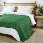 Home Soft Things Chunky Knit Basket Weave Throw Blanket 50"x60" - Boho Soft Microfiber with Braided Tassels - All Season Cozy Decorative Throw for Couch, Sofa, Bed, Indoor & Outdoor - Eden Green