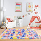 Noahas Rainbow Rug, 4x6 Feet, Blue/Yellow, High Pile, Machine Made, Non-Slip Grip, Machine Wash, Girls Room Decor