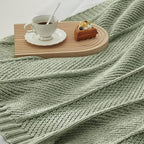 Amélie Home Knit Throw Blanket, Soft Chenille Cozy Breathable Chevron Chunky Decorative Blanket for Couch, Bed & Sofa, French-Inspired Lightweight Warm Gift for Women, Sage Green, 60"x80"