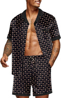 Ekouaer Men Satin Silk Pajamas Set with Pockets Sleepwear Shorts Satin Summer Loungewear 2 Piece Button Down Set S-3XL