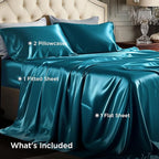 Bedsure Satin Sheets Queen Size - 4 Piece Silky Bedsheets with 15 Inches Deep Pocket Fitted Bedsheet,1 Flat Sheet, 2 Satin Pillowcases, Good for Hair & Skin (Queen, Teal)