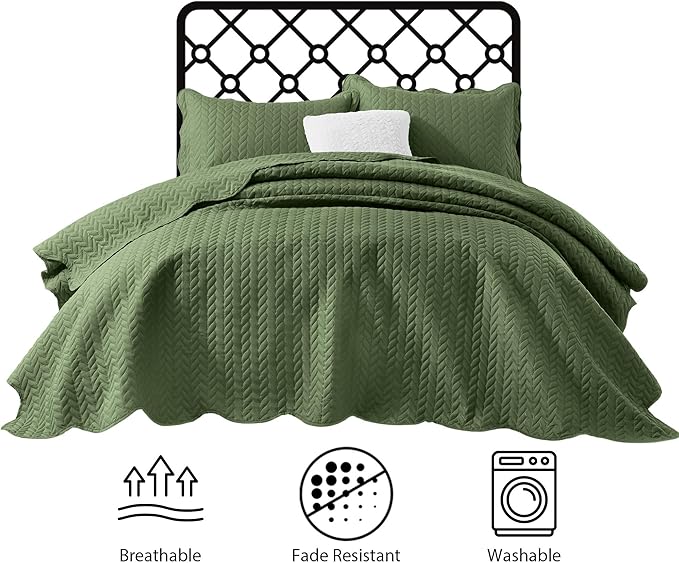 IR Imperial Rooms 8 Pack Quilt King Size Bedding (106" x 96") - Bulk Wholesale for Hotels, Guest Bedroom & Airbnbs - Lightweight Microfiber Reversible Embossed Quilts Bedspread (Olive Green)