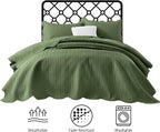IR Imperial Rooms Queen Quilt Bedding Set Size (90" x 96") + 2 Pillow Shams (20" x 26"+ 2") - 3 Pcs All Season Lightweight Reversible Microfiber Coverlet Embossed Quilt Bedspread (Olive Green)