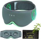 Bamboo Cotton Large Sleep Mask with Bluetooth Wireless Headphones - Blackout Eye Mask for Sleeping 3D Contoured Sleep Headband Ear Muffs Lengthen & Low Noise Hook for Better Experience (Grey)