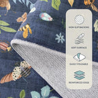 Lahome Chloe Insect Botanical Washable 5x7 Area Rugs for Living Room, Non Slip Blue Rug for Bedroom, Boho Indoor Throw Dining Room Carpet for Under Table Entryway Kitchen Office(Dark Blue,5x7)